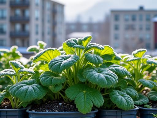 Giardino urbano alpino con verdure invernali rigogliose