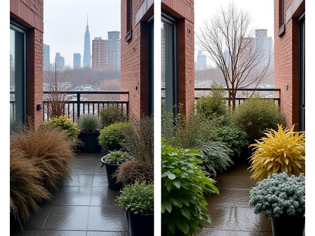 Trasformazione prima e dopo di balcone urbano in giardino invernale