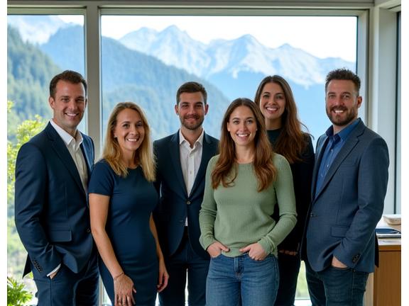 Team di Gelido Garden nell'ufficio di Trento con vista sulle Alpi