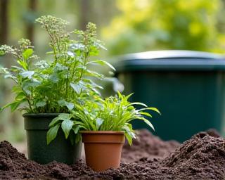 Fertilizzante organico e compostiera per giardinaggio ecologico