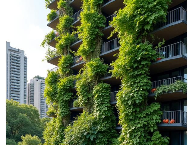 Giardino verticale urbano in condominio con verdure produttive